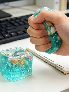 1pcs Ice Cubes Marine Shells Squishies Toy, Soft Slow Rise Stress Ball, Relax Sensory Squeeze Toy, Water Stripe Design