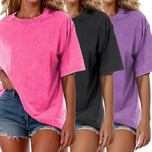 HarleyLand 3Pcs Acid Wash T-shirts  Oversized Half Short Sleeves Casual Loose Solid Streetwear Tops,Lady T-shirt Baggy Retro Street T-Shirts,Loose Fit funny cat graphic worm women