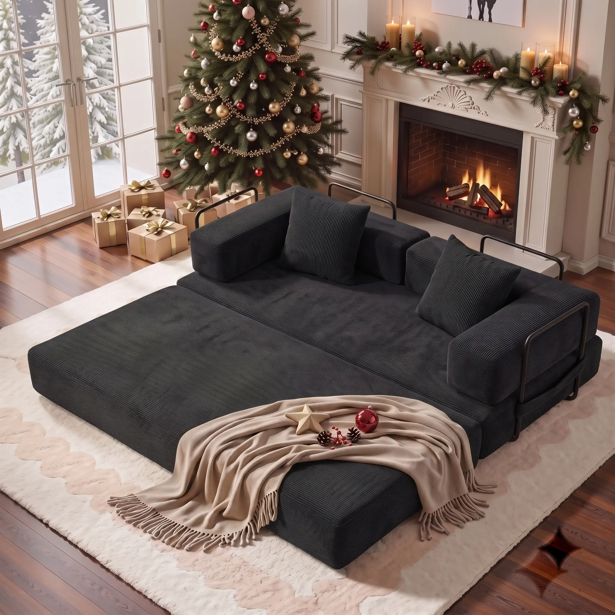 78-Inch Classic 5-in-1 Boneless Modular Sofa Bed, Fold-Out Couch with Pull-Out Bed, Loveseat Sleeper for Small Apartments, Sofas Living Room, Couches for Bedroom (Black)
