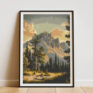 Vintage Travel Poster Mountain Art Print Minimalist Landscape Wall Decor National Park Art Print Forest Art Poster