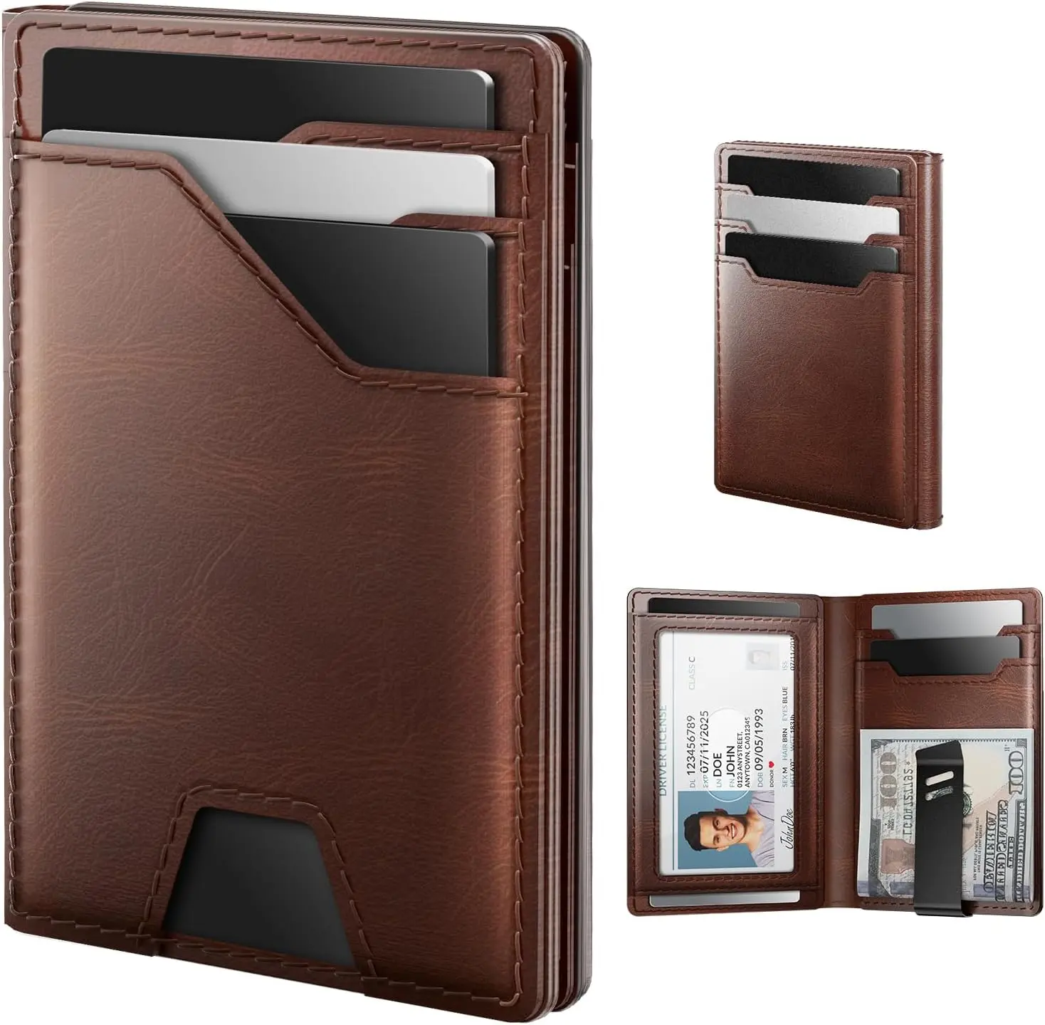 Typecase Leather Wallet for Men Card Holder: Premium Genuine Leather, RFID Blocking, Slim, Minimalist, Front Pocket - 15 Cards Capacity | ID Window | Money Clip (Brown) typecase