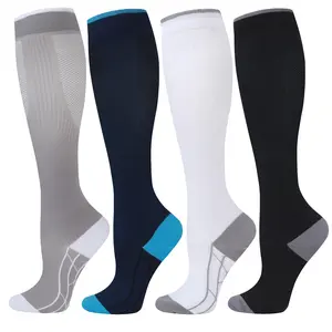 ISUNIE 4 Pairs Striped Compression Socks for Men & Women, Fashion Knee-High Socks for Circulation Support, Leg Fatigue Relief, All-Day Support, Running, Walking, Training, Workout, Foot Protection Athlete