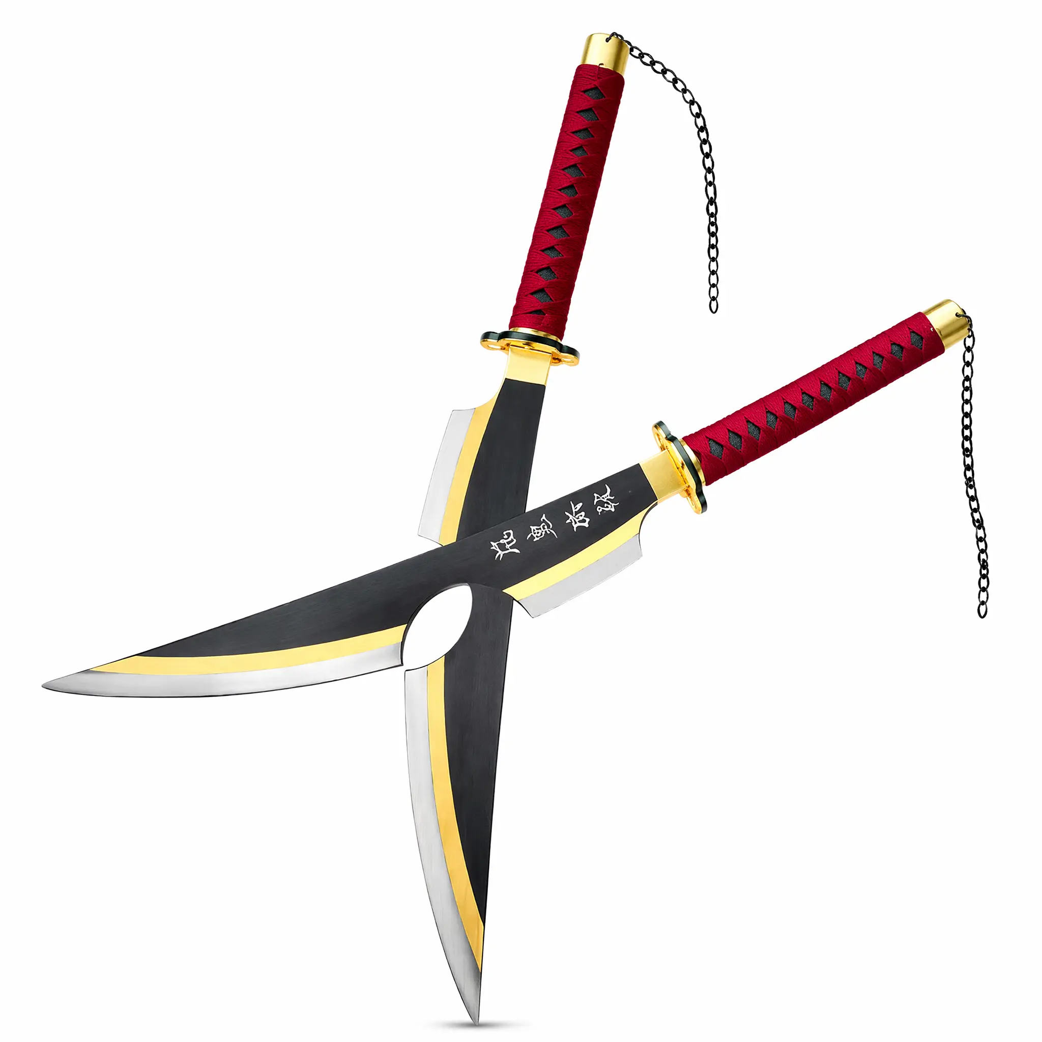 31.2in Sound Breathing Master Inspired Dual Cleaver Blades - 2PC Safe ABS PVC Toy Prop Set with Connecting Chain, Flamboyant Shinobi Anime Room Display