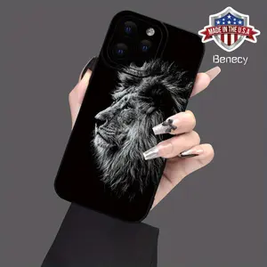Lion Pattern Mobile Phone Case Full-Body Protection Shockproof TPU Soft Rubber Case Color: Transparent White Black  for iPhone 16/15/14Pro/13/12/11/Plus/Pro/Max/Mini for men and women Cover Protector