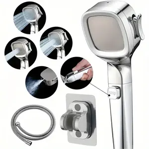 Square Wall-Mounted Shower Head Set (1pc/5pcs) with a Filter Core, Ideal for RV Bathrooms. This Handheld Shower System Features Four Modes And a One-Touch Water Stop