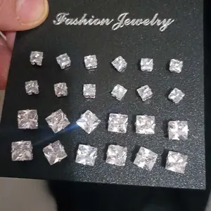 Fashion Minimalist Artificial Zircon Heart Round Square Stud Earring Set, Gender Neutral Jewelry Gift for Graduates, Men and Women Ear Accessories, Studs Earrings