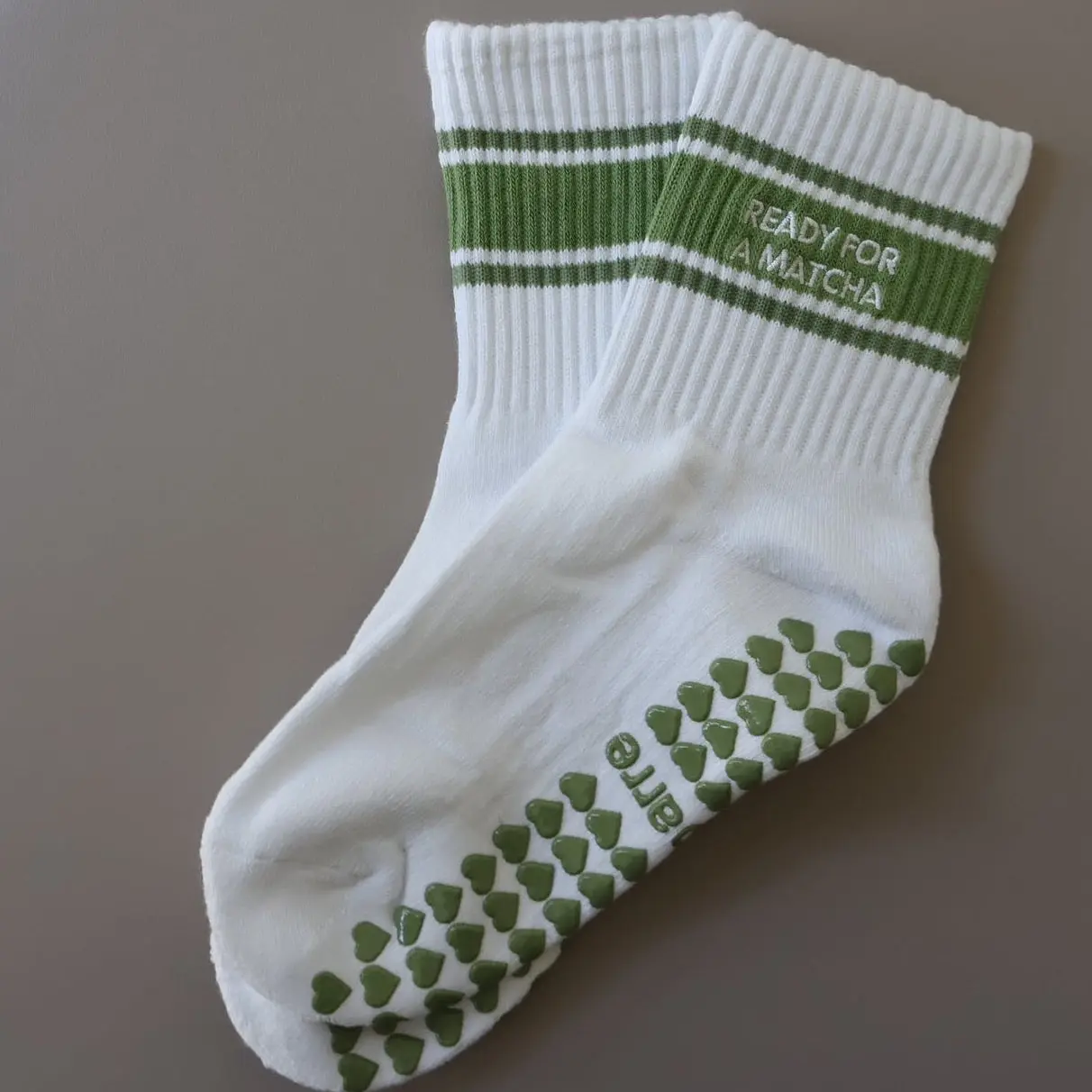 Ready for a Matcha Grip Socks- Grip Ankle Socks, White Grip Socks, pilates grip socks - matcha and pilates