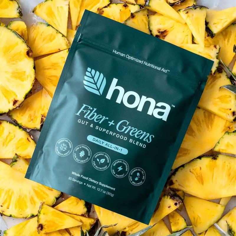 Hona Fiber + Greens – 8g of Fiber Per Serving to Promote Digestive Regularity, Reduce Bloating, and Support a Healthy Gut Microbiome - Enhanced with Pre & Probiotics, Chlorophyll, and Super Greens for Clean Energy, Immune Support, and Daily Vitality