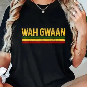 100% Cotton Wah Gwaan Jamaican Pride Reggae Music Funny T-Shirt Round Neck Short Sleeve T-Shirt Women's Men's Graphic Tee