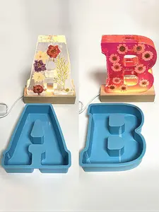 1 Pc of Large 26 Letter Crystal Dropper Silicone Mold Desktop Ornament DIY Commemorative Day Decoration Handmade Accessories Three Color Light Usb Luminous Base