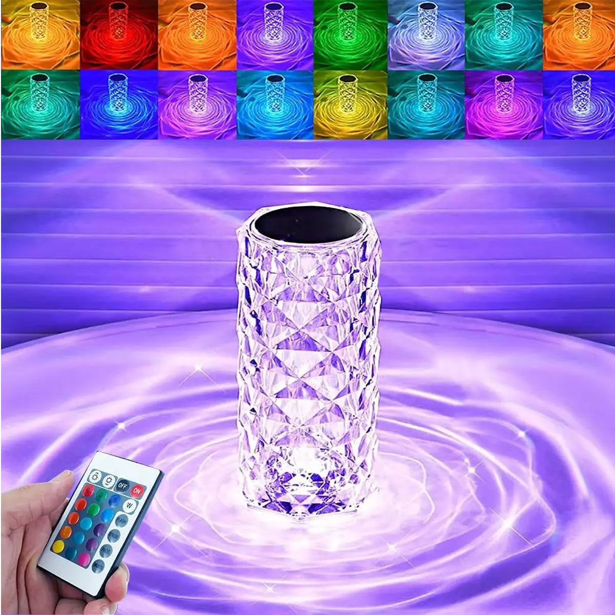 Crystal Table Lamp RGB Color Changing Night Light ,Romantic LED Rose Diamond Touch Lamps for Living Room (Remote & Touch