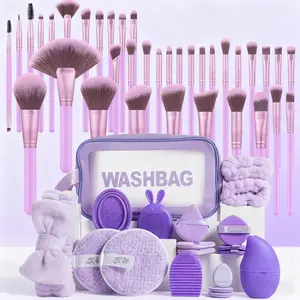 55-Piece Makeup Brush Set with Wash Bag, Cleaning Tools, and Beauty Sponges, Complete Cosmetics Kit for Foundation, Eyeshadow, Blending, Skincare