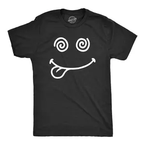 Mens Crazy Smile T Shirt Funny Silly Insane Whacky Smiling Face Tee for Guys Mens Funny T Shirts Cool Vintage Fashion T-Shirt Gift Classic Menswear Funny mental health Short Sleeve Novelty Tees for Guys Black -