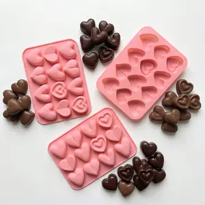 3pcs Heart Shape Chocolate Baking Silicone Molds, 12 Cavity DIY Candy Pudding Cake Decorations, Food Grade Non-Stick Bakeware