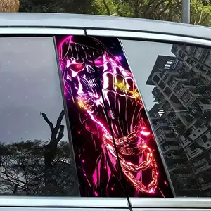 2pc Cool Skull Vinyl Stickers, Creative Car B Pillar Protection Decals, Universal Car Sticker, Easy Peel & Stick, Sunproof Waterproof Scratch Resistant, Decal for cars