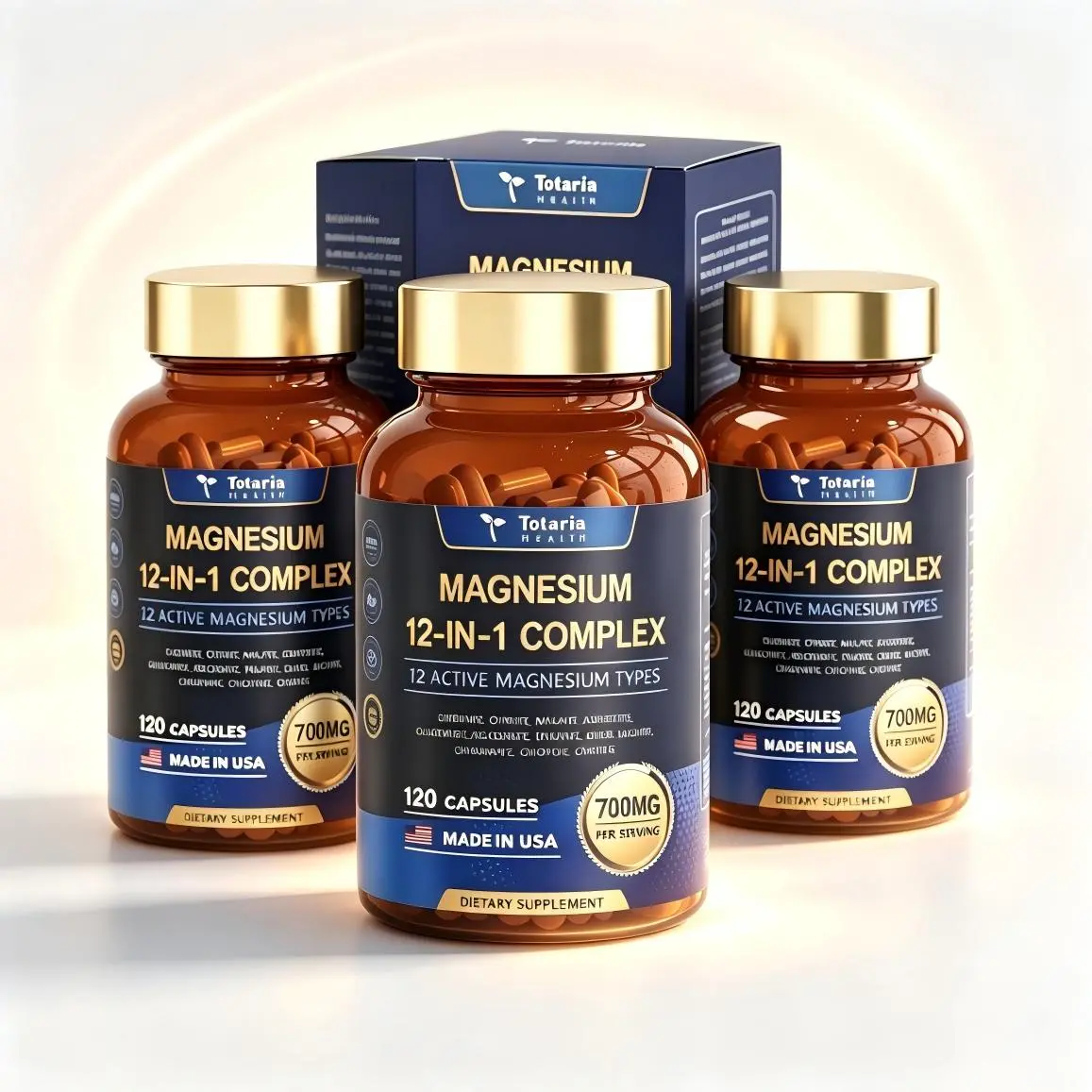 2 Pack Total 240 Capsules |  12-in-1 700mg Magnesium Supplement, Glycinate Citrate Malate Taurate Orotate Blend, Vegan Non-GMO for Relaxation & Muscle Health