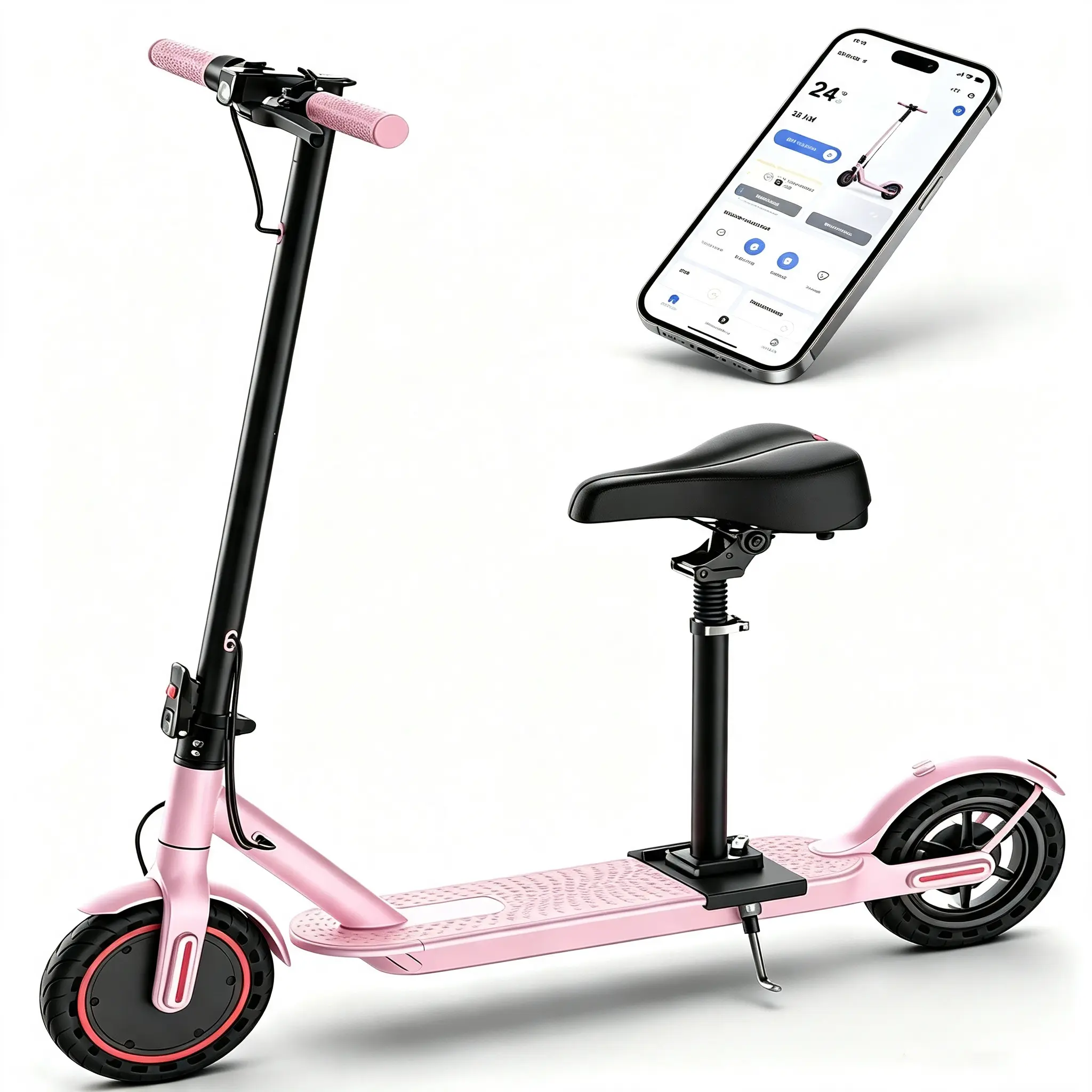Foldable Electric Scooter with Seat, 19 MPH Electric Scooter, 15-Mile Range, 8.5" Solid Tires, Smartphone App Control, Dual Brakes, Commuter Scooter sohochic motor
