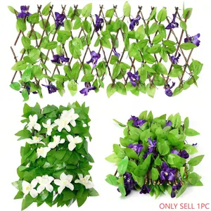 Artificial Ivy and Orchid Privacy Fence Screen, Expandable Floral Design Hedge, Outdoor Garden and Wedding Decor, Adjustable Fencing Panel, Faux Flower Fence