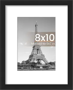 8X10 Picture Frame, Display Pictures 5X7 with Mat or 8X10 without Mat, Wall Hanging Photo Frame, Black, 1 Pack upsimples