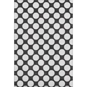 HomeRoots 673189 10 x 14 ft. Black & White Polka Dot Washable Machine Made Rectangle Area Rug with UV Protection