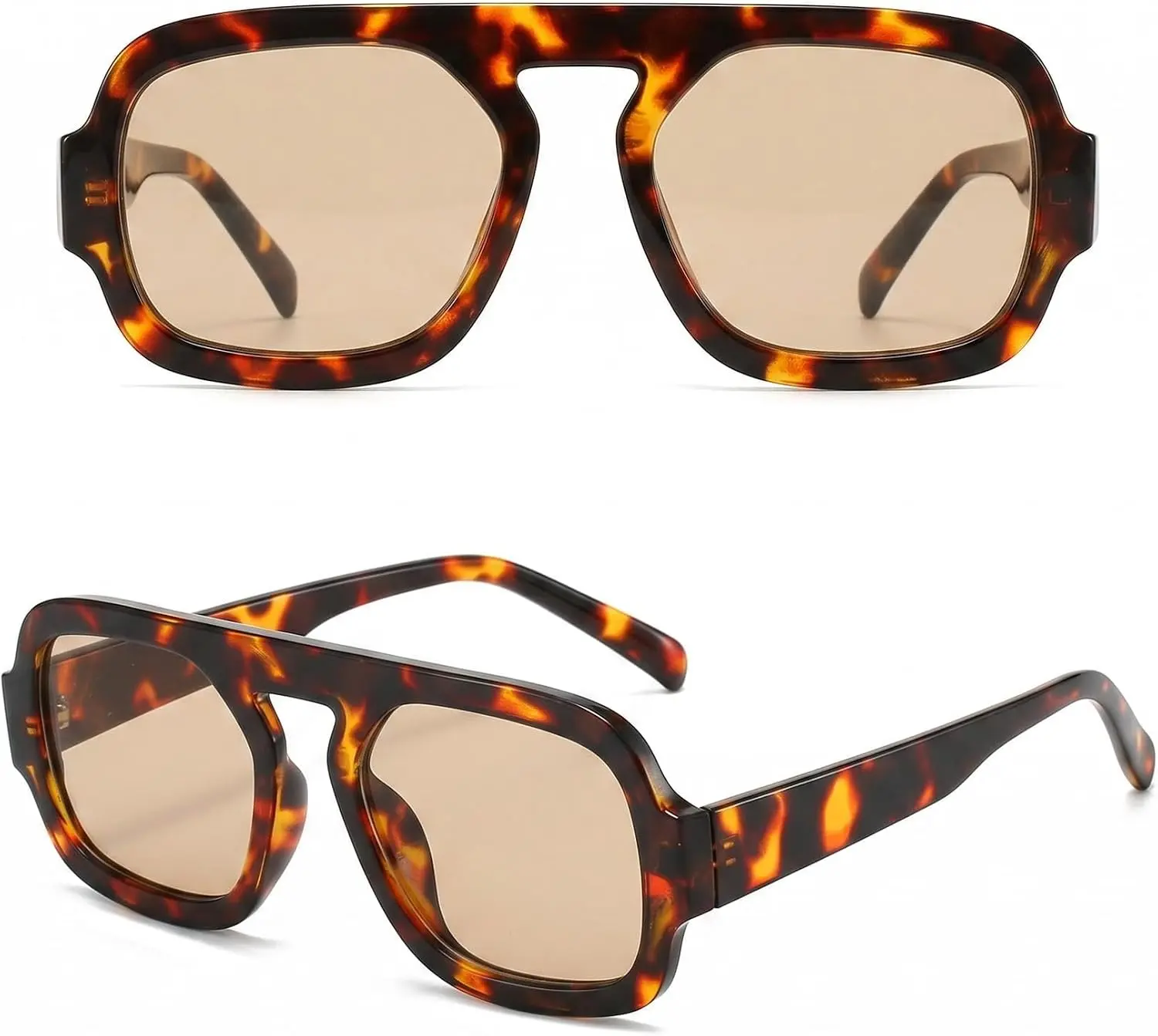 Retro Square Aviator Sunglasses, Flat Top 70s UV400 Unisex
