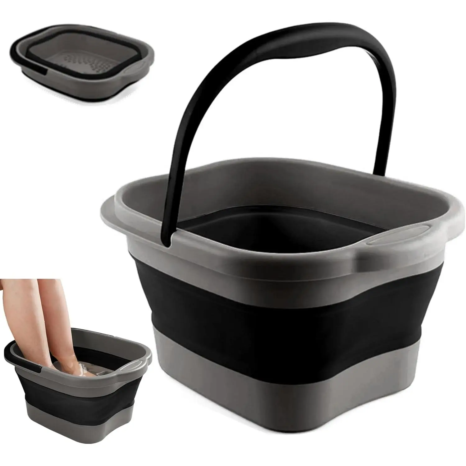 Collapsible Foot Tub Feet Soaking Spa Bath with Massager Acupoints for Circulation, Plastic Inflatable Feet Soak Basin Foldable Foot Soaker Bucket Footbath Bowl Tools for Men Adults, Black Light Household