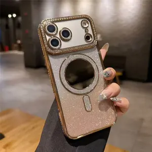 Gradient Glitter Mirror Diamond Magnetic Protective Case For iPhone 17 16 15 14 13 12 11 Pro Max Phone Case