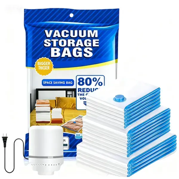 Vacuum Seal Storage Bags, 5/11 Pack Heavy-Duty Reusable Compressed Cordless Bags with Electric Pump for Home Clothing & Bedding Organization, Heavy-Duty Reusable Storage Bags