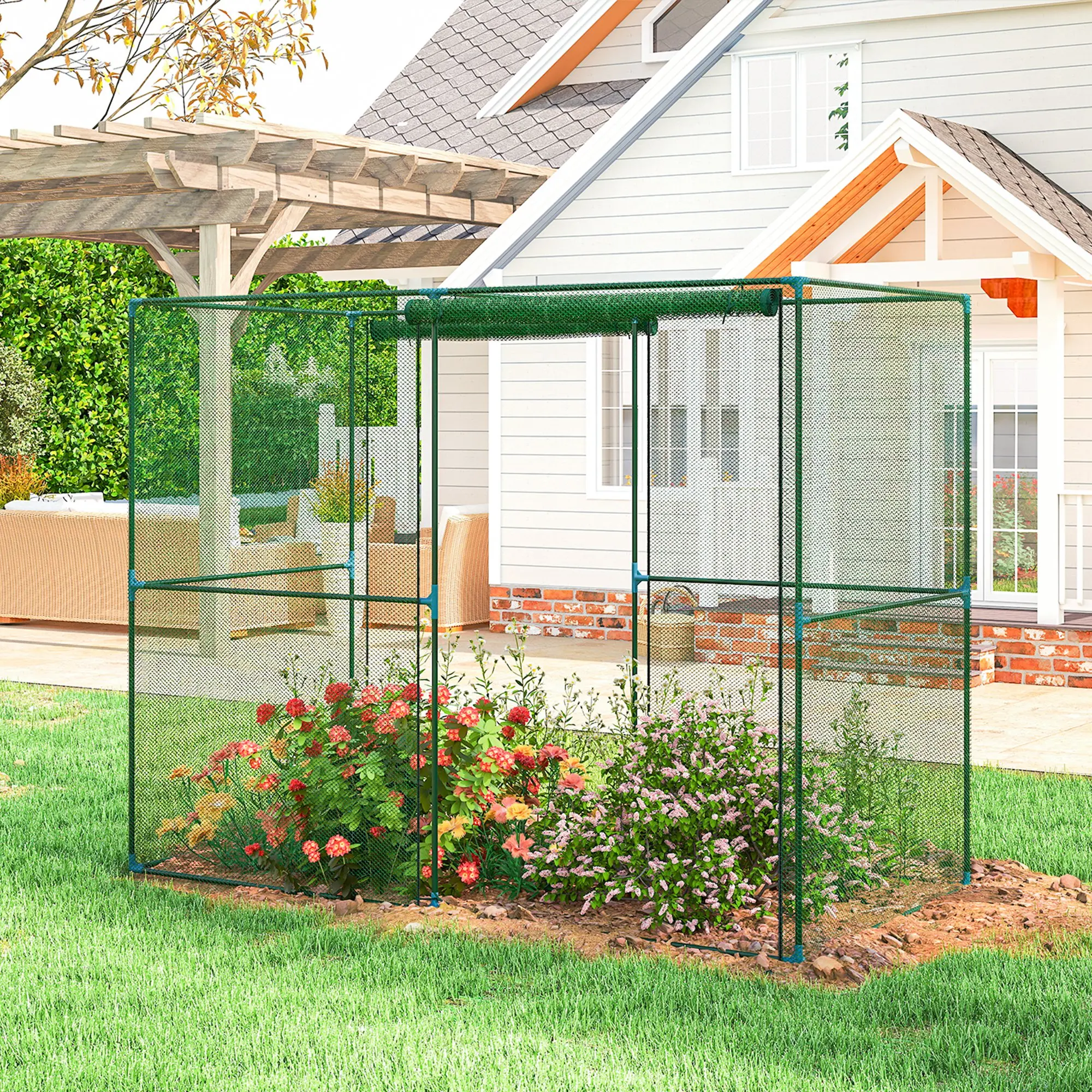 Green Walk-in Crop Cage (7.9'x3.9'x6.1') - Heavy-Duty Garden Plant Protector with Roll-Up Zippered Door, Secure Growing Enclosure for Vegetables, Fruits, Seedlings Against Birds, Rabbits