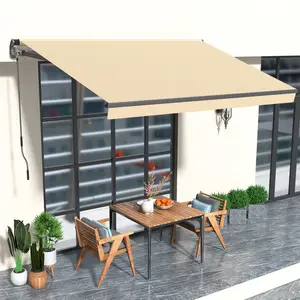 HOMEDEMO 8.2x6.5 Retractable Awning for Patio, Manual Awnings, Sunshade Shelter Crank Handle, UV & Waterproof Polyester Cover and Aluminum Frame for Outdoor Deck, Balcony, Yard, Beige