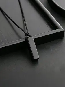 Men's Irregular Stone Pendant Necklace, New Energy Original Stone Rope, Adjustable Protective Stone, Trendy Long Rectangle Pendant