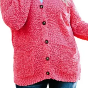 Peggy Pink Plus Size Popcorn Button Cardigan