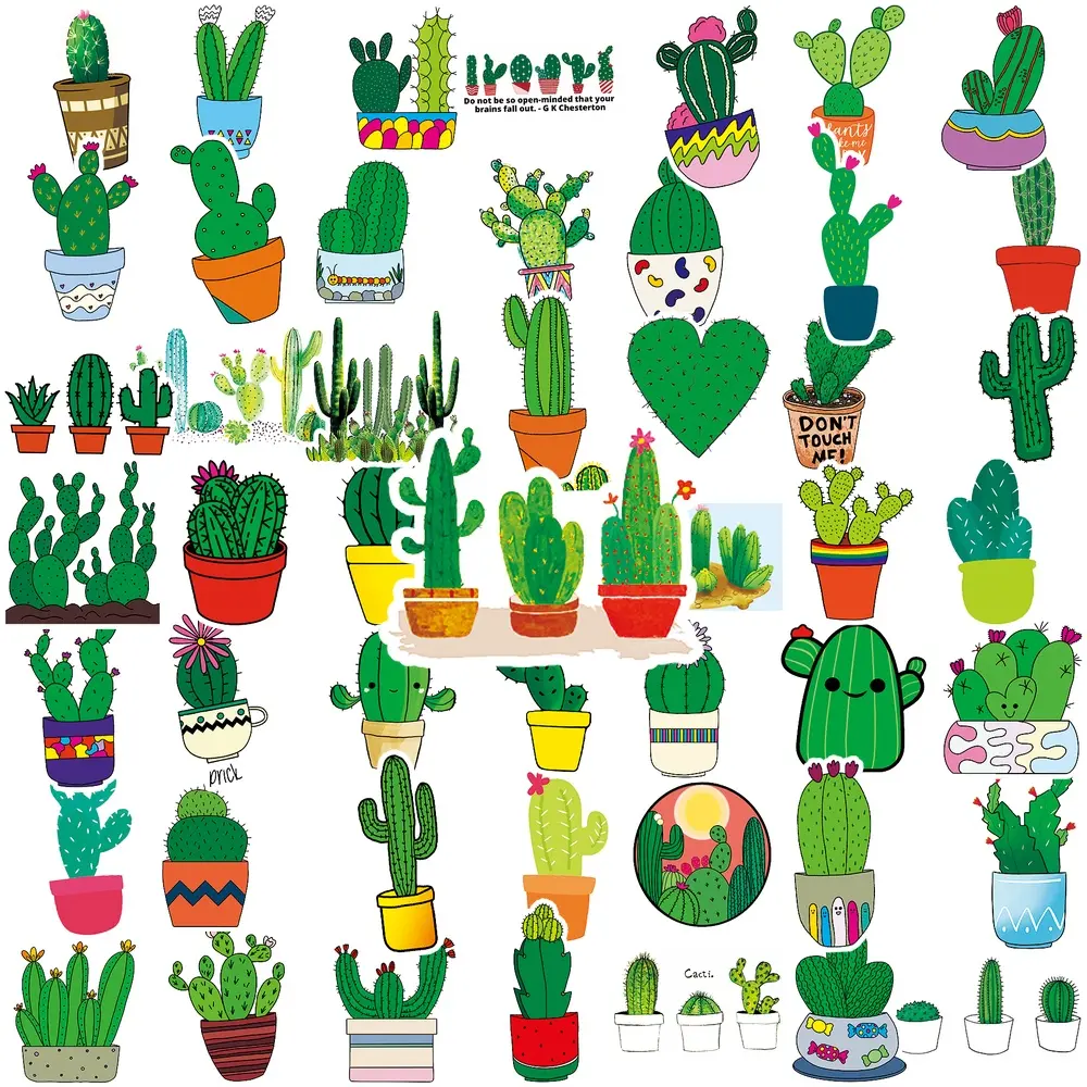 50Pcs Cute Cactus Vinyl Stickers, Succulent Plant Aesthetic Decals, Waterproof Green Plant Sticker Pack for Car Window Dashboard, Helmet, Laptop, Water Bottle, Skateboard, Luggage, Journal, Phone Case, Teens Kids Boho Botanical Decor, Plant Lover Gift