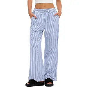 Striped Gingham Pants Women 2026 Spring Summer Pajamas Wide Leg Pj Lounge Boxer Bottoms Y2k Trousers with Pocket