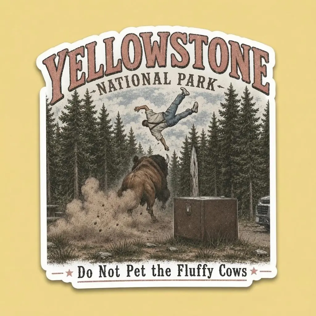 (Set of 1,2,3,4,5 pcs) Yellowstone National Park Bison Tourist Sticker, Do Not Pet The Fluffy Cows Sticker, Laptop Phone or Water Bottle Sport Decal