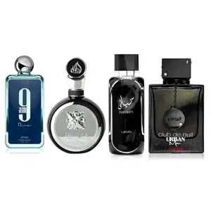 Lattafa Fakher Men + Hayaati + Afnan 9 Am Dive + Club de Nuit urban men elixir | 3.4 fl.oz 100ml | fragrance high value bundle