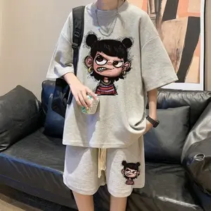 TOP Nezha Waffle short-sleeved shorts two-piece suit men's summer loose casual sports top shorts with a set Clothes Menswear Gamis Formal