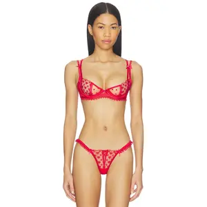 For Love & Lemons Cross Stitch Hearts Underwire Bra in Red