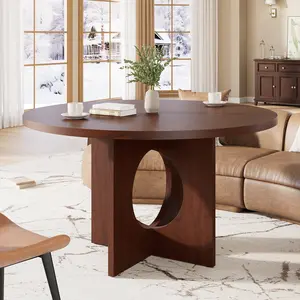 Space-Saving 47" Round Dining Table for 4-6 - Modern Kitchen & Living Room Furniture - Sturdy Pedestal Base - Ideal for Apartment, Walnut/Brown/Black