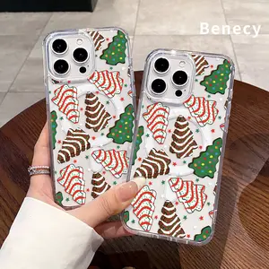 Benecy MagSafe Compatible Christmas Tree Cakes Pattern Phone Case, Transparent Acrylic Back Silicone Edges Shockproof Anti-Scratch Cover, Festive Gift for iPhone 17 Pro Max 16 Plus 15 14 13 12 11&Samsung S26 25 24 23 22