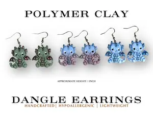 Baby Dragon Polymer Clay Earrings | Cute Dragon Dangle Earrings | Fantasy Dragon Jewelry | Kawaii Dragon Earrings | Handmade Lightweight Gift for Her