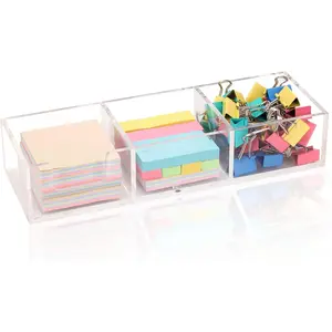 3-in-1 Sticky Note Holder Desk Organizer, 11.8" x 3.94" x 2.36" Self-Stick Memo Pad Dispenser with 3 Compartments for School Office Home Use
