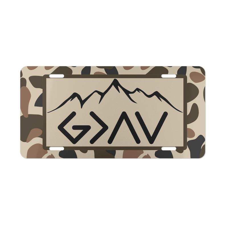 Camo Faith Truck Tag: God is Greater Aluminum License Plate, License Plate for Car or Truck, Accessories