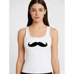 Women's tight lace tank top - sleeveless - featuring a feminine mustache print - can be worn as an inner layer or an outer garment
