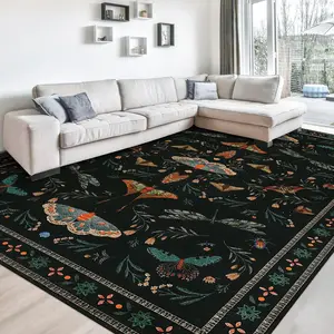GARVEE Insect Washable Soft Area Rugs for Living Room Bedroom Ultra-Thin Non Slip Dining Room Stain Resistant Rug Large Carpet for Office Nursery Bedroom 5'x7' Black