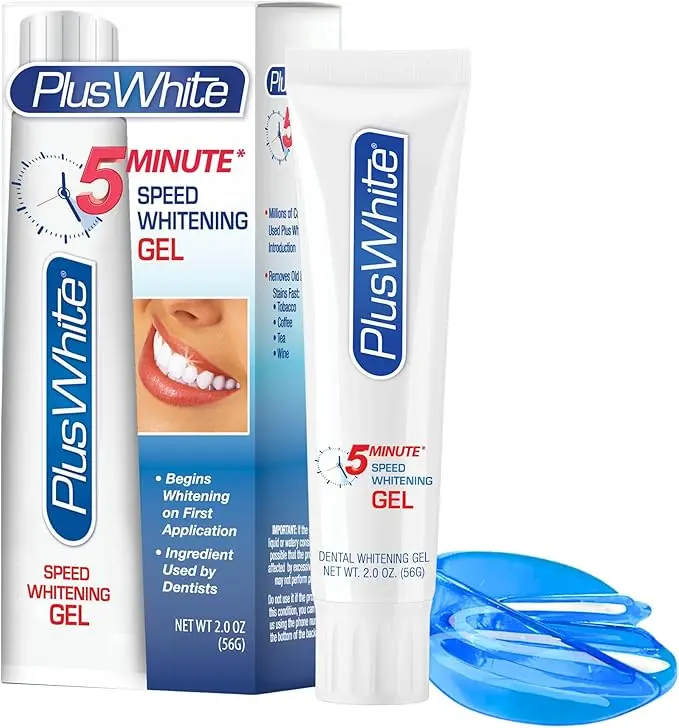 Plus White Gel Kit - 5 Minute Speed Whitening Gel & Comfort Fit Mouth Tray for Professional Teeth Whitening - Dentist Approved Ingredients for Oral Whitening