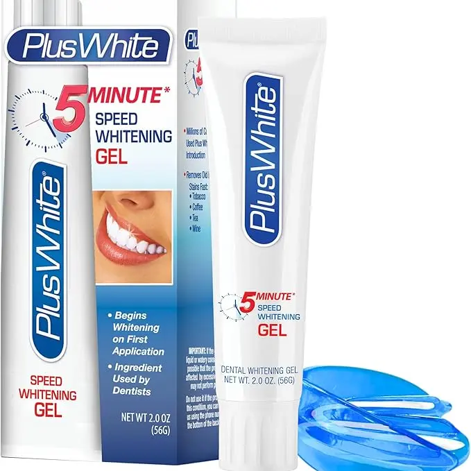Plus White Gel Kit - 5 Minute Speed Whitening Gel & Comfort Fit Mouth Tray for Professional Teeth Whitening - Dentist Approved Ingredients for Oral Whitening