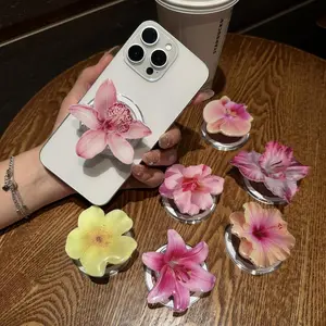 Floral pattern Acrylic Drop Glue Phone Stand Desktop Folding Portable flower Mobile Phone Grip