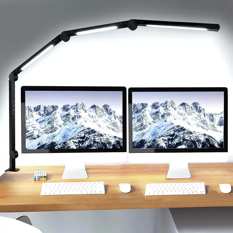 SEGRASS Non-Smart LED Clamp Base Table Lamp - Compact, 4-Section Adjustable Swing Arm, 4 Color Temp Modes, 5-Level Dimming, Eye-Caring, Memory Function, Soft/Bright White Book Light, Accordion Fold, Low Voltage DC Power Supply, Office Work Desk Accessory