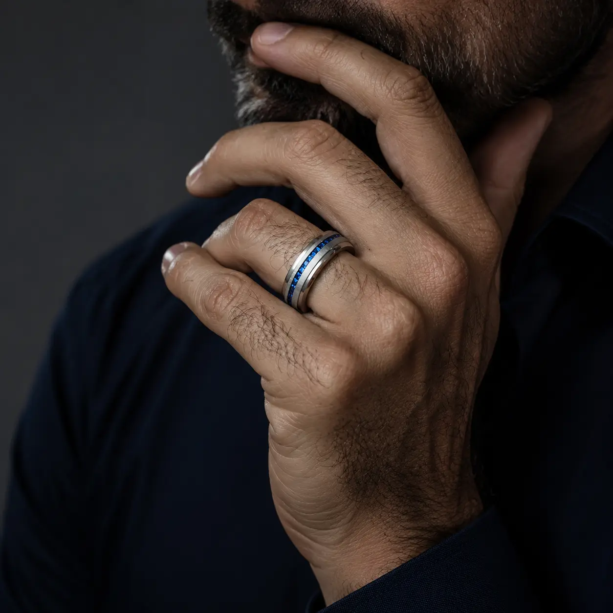 Men's 2.4Ct. Blue Sapphire Titanium Wedding Band Engagement Ring Cubic-Zirconia 8MM